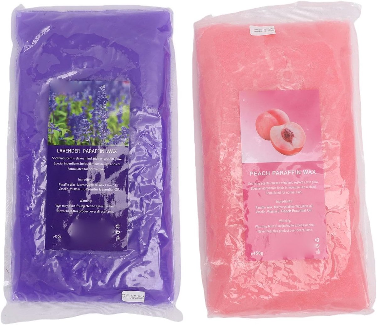 2 stuks 450 g paraffinewas met perzik-lavendelgeur, Beauty SPA, hand- en voetwax voor droge huid, gebarsten hielen