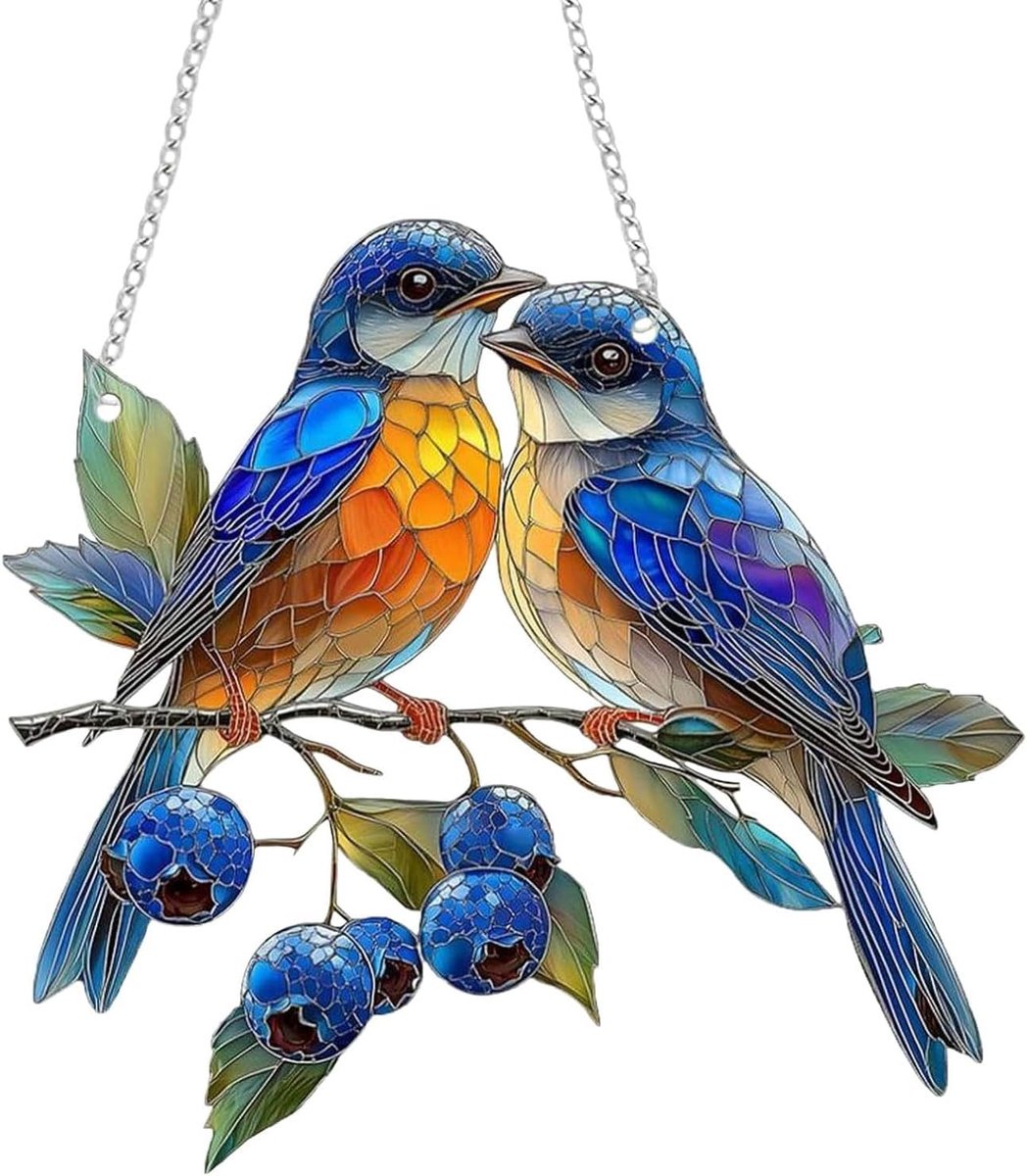 Acryl hangende tuinzonvanger, acryl vogels zonnevangers, gebrandschilderd glas raamhangers, tuinhangende ornamenten voor binnen en buiten