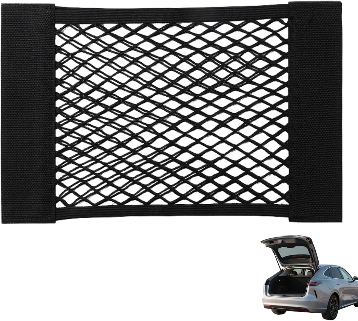 Organizer, kofferbaknet voor autostoel, boodschappen, tas, beschermingsnet voor SUV, auto vrachtwagen (1 stuk), 40 x 25 cm, zwart, polyester