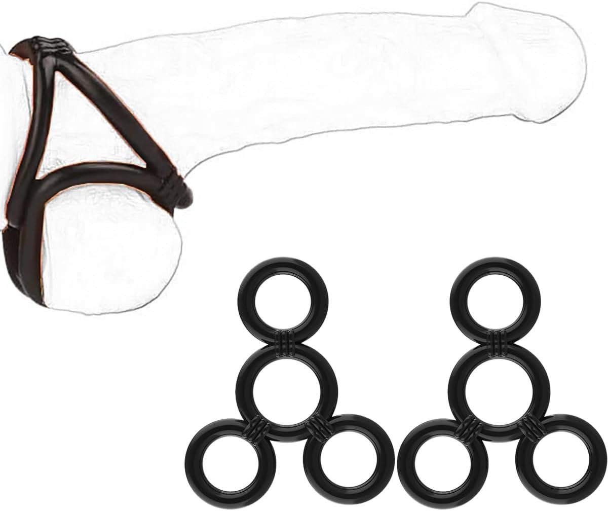 2‑delige set verstelbare siliconen cockring en balrenser met vier ringen – Penisring voor mannen, erektie‑ondersteuning, drukspel, hard erotisch speelgoed voor koppels & solo