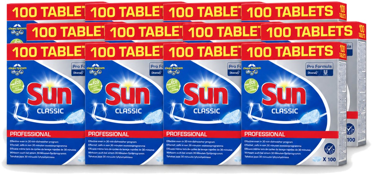 12 x Sun Classic - Pro Formula - Vaatwastabletten - 100 Tabletten - Voordeelverpakking - 12 stuks