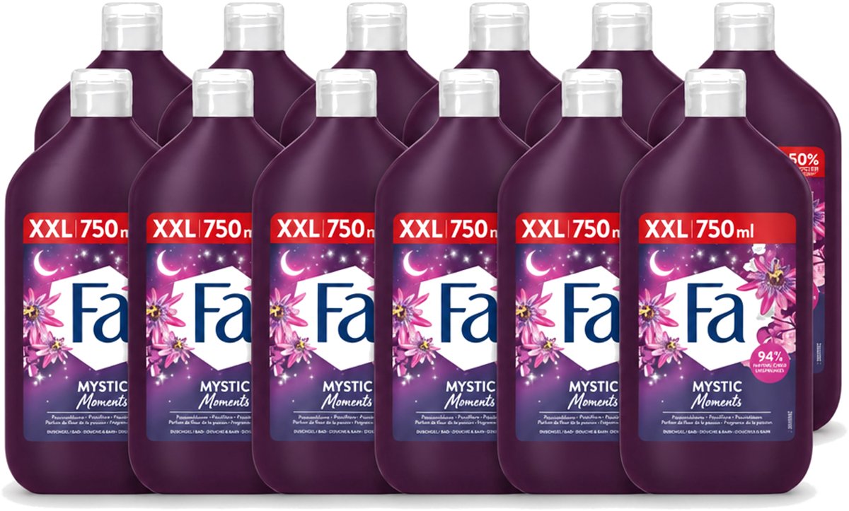12 x Fa - Mystic Moments - Bad- & Douchegel - Passiebloem - 750 ml - Voordeelverpakking - 12 stuks