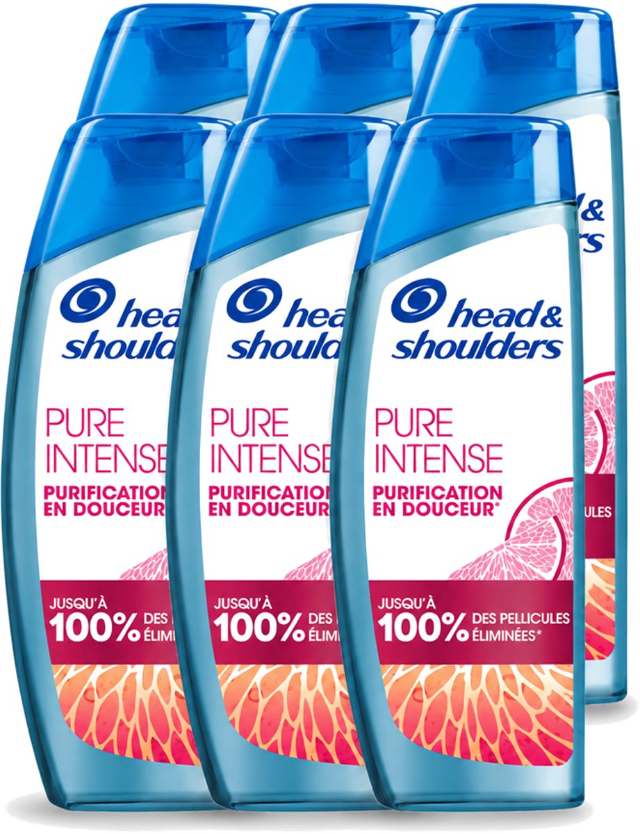 6 x Head & Shoulders - Anti-Roos Shampoo - Pure Intense - Grapefruit - 250 ml - Voordeelverpakking - 6 stuks