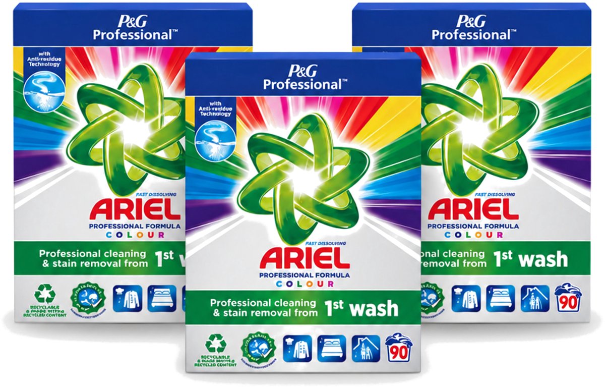 3 x Ariel Professional - Waspoeder - Gekleurde Was - 90 Wasbeurten - Voordeelverpakking - 3 stuks