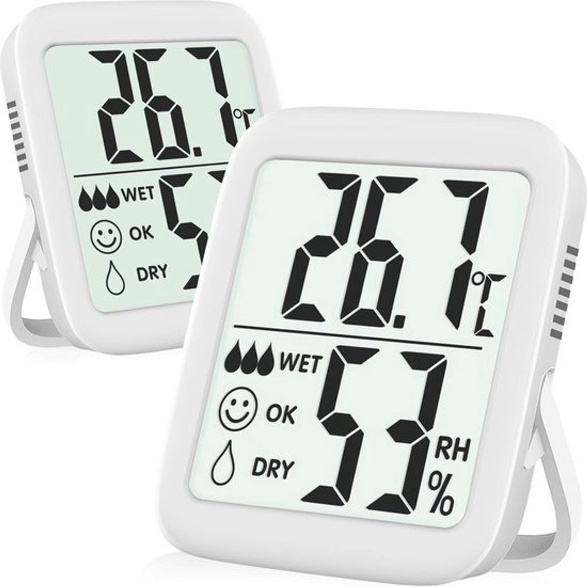 Set van 2 digitale thermometers en hygrometers voor binnen met groot display