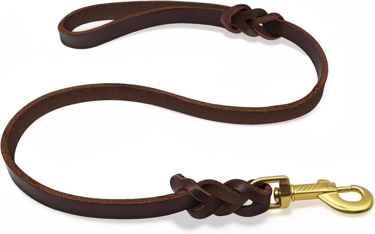 SnelShoppen - Hondenriem van Leer met Robuuste Sluiting - Zachte Trainingsriem voor Kleine, Middelgrote en Grote Honden - 120 cm - Bruin - Perfect voo