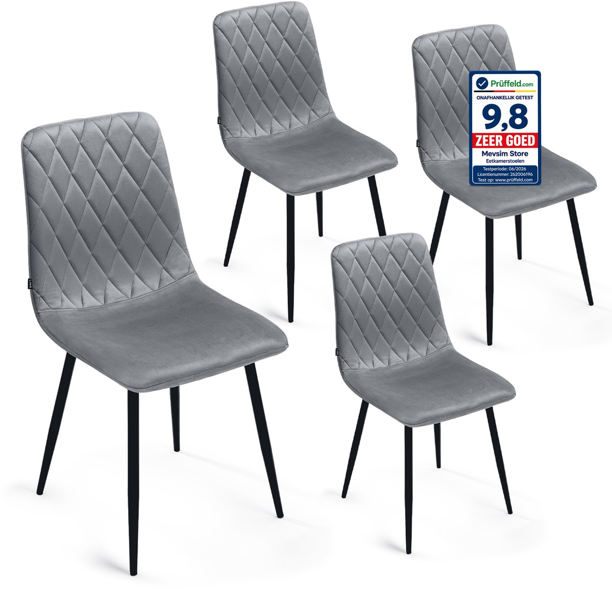 Lina Elisia Velvet Eetkamerstoelen - Stoel - Grijs - Set van 4