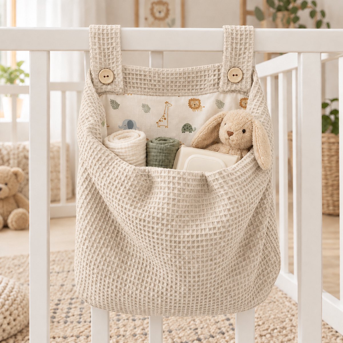 Baby Creaties - Boxzak baby beige Safari dieren - Ruime opbergzak - 40x50cm
