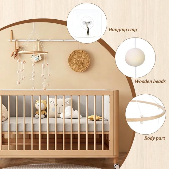 Houten mobiel frame, houten mobiel frame windgong bedbel kit — afbeelding 3