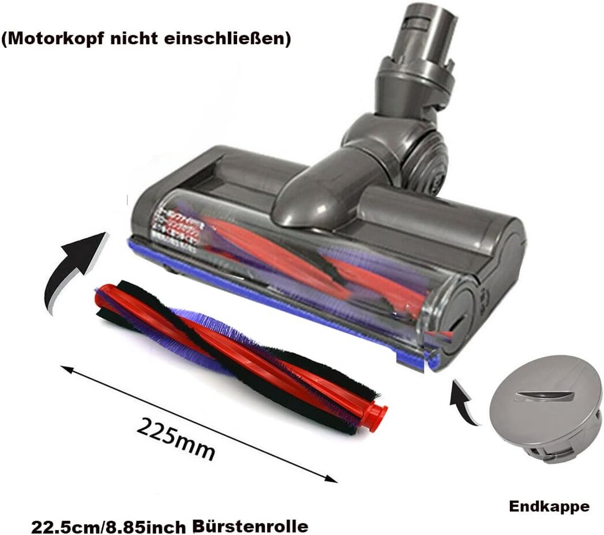 225 mm borstelrol eindkap vervanging voor stofzuiger Dyson V6 DC62 SV03 rol elektrische borstel huishoudelijke stofzuiger borstelstang onderdelen nr. 963830-02 (225 mm borstelrol * 2+ eindkap * 1)