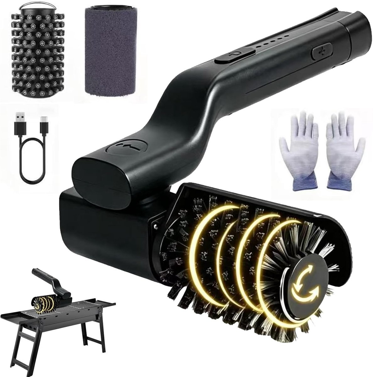 Grillborstel, elektrische grillreiniger met 3 reinigingsstanden en 180° verstelbare borstelkop, barbecue-reiniger voor het grillen buitenshuis