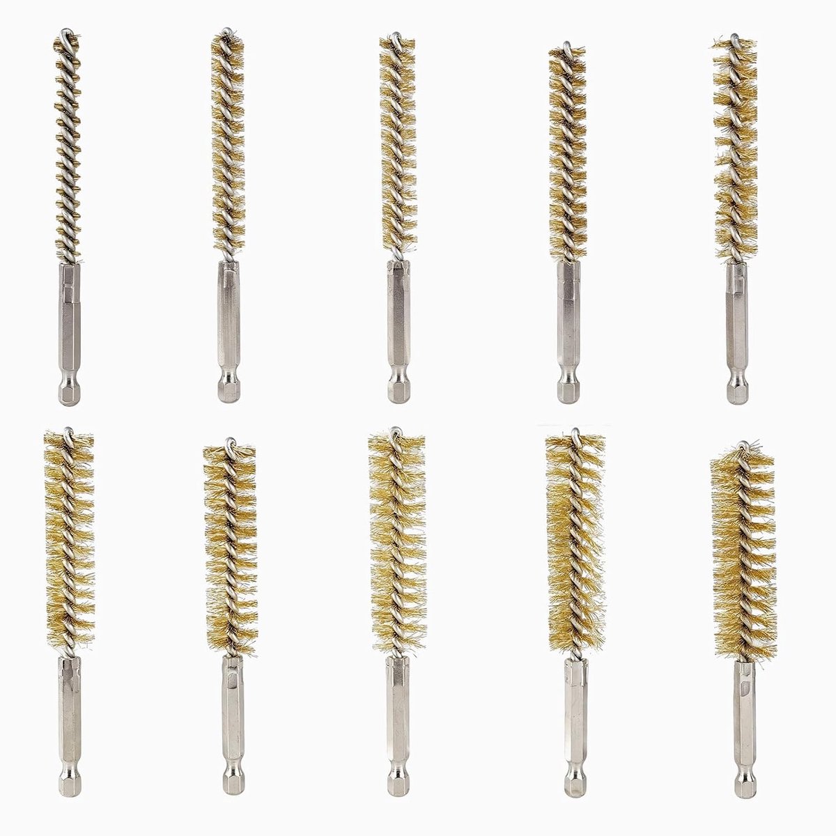 10-delige set messing binnenreinigingsborstels, reinigingsborstels met 1/4 inch zeskantige schacht, binnenreinigingsborstels voor roestverwijdering en buisreiniging TS/GSS-01