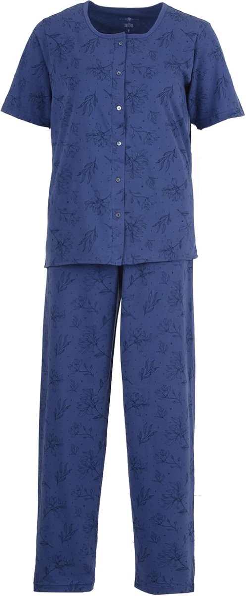 Pyjama set dames korte mouwen knopen allover print, blauw, L