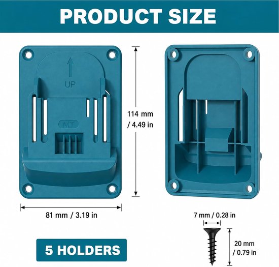 5 stuks accuschroevendraaierhouder, wandhouder, accuhouder, wandhouder, gereedschapshouder voor Makita 18 V accuschroevendraaiers en elektrisch gereedschap, werkplaats, garage, organizer — afbeelding 2