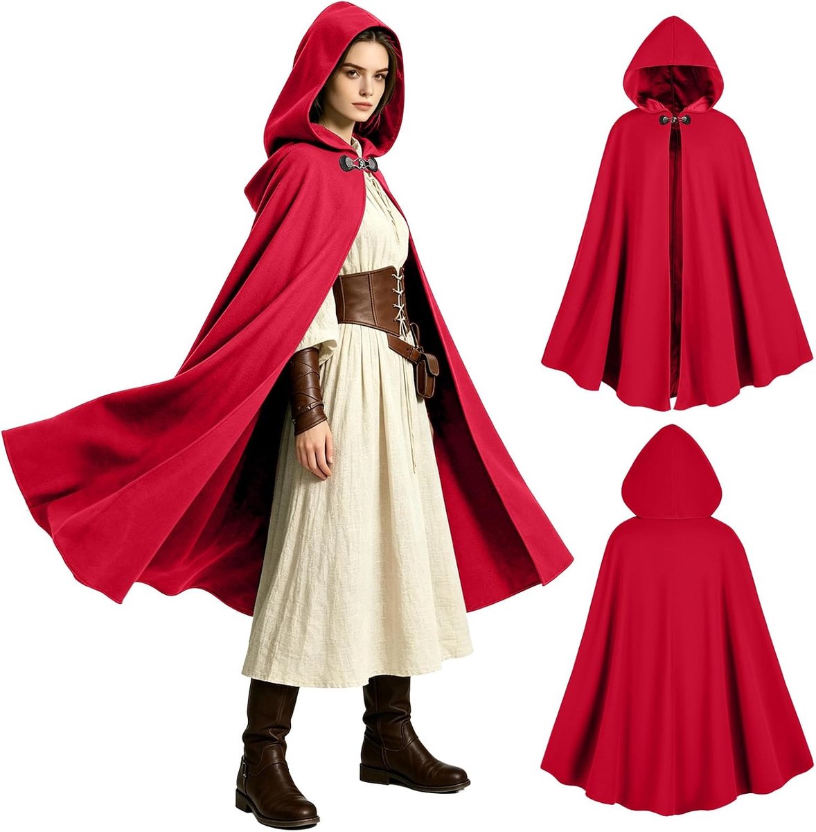 Cape met capuchon voor dames, renaissance-cape met capuchon, Halloween, cape voor volwassenen, uniseks
