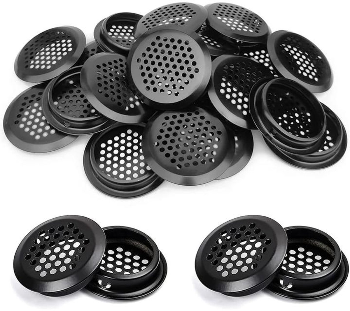 20 stuks - ventilatieroosters - ronde ventilatieroosters - 35 mm - RVS ventilatieopeningen - RVS ventilatieroosters - convexe verluchtingsroosters - voor keukenkasten, kledingkast - zwart