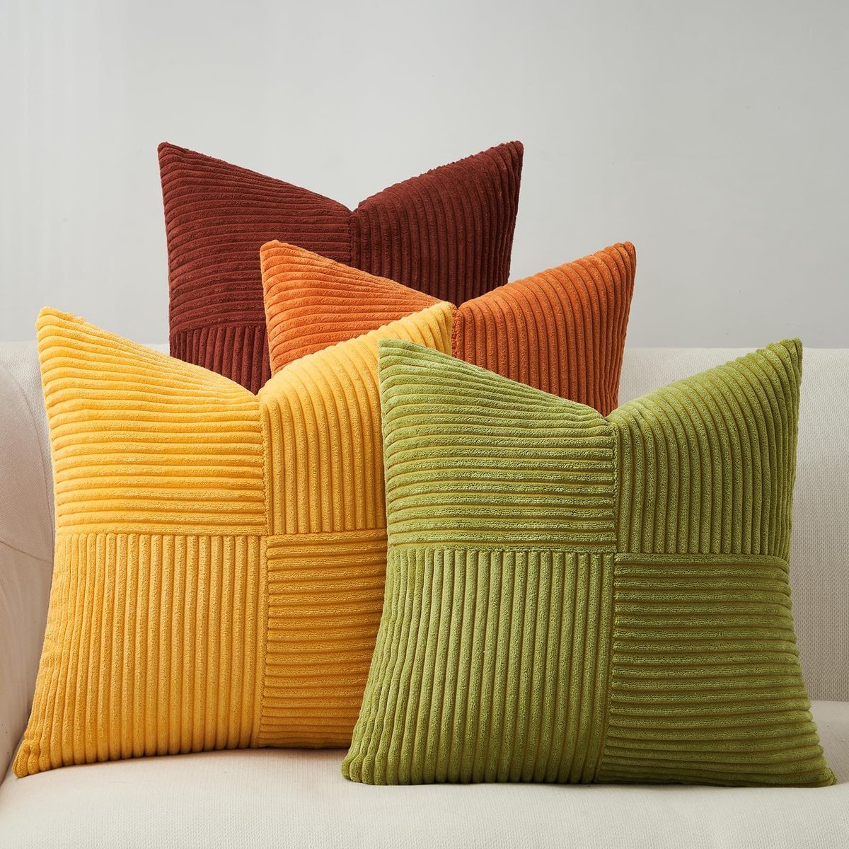 Kussensloop 45x45 herfst groen geel oranje set van 4-corduroy pluizige kussenhoezen-kussenhoes bank decoratieve-kussens deco voor slaapbank kinderen-Kussenhoes