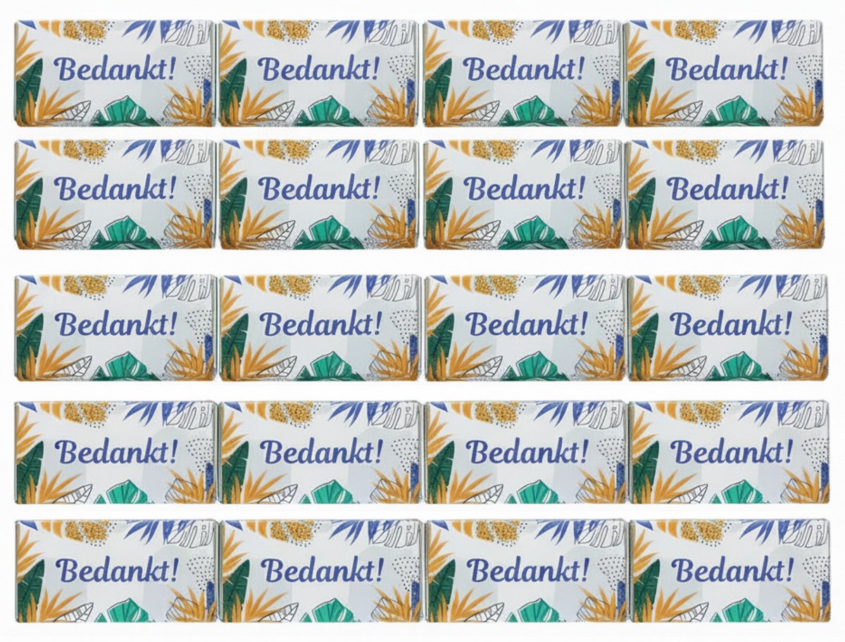20 stuks Bedankt Chocoladerepen - Dank je chocoladecadeau- Fairtrade chocola - Thankyou gift