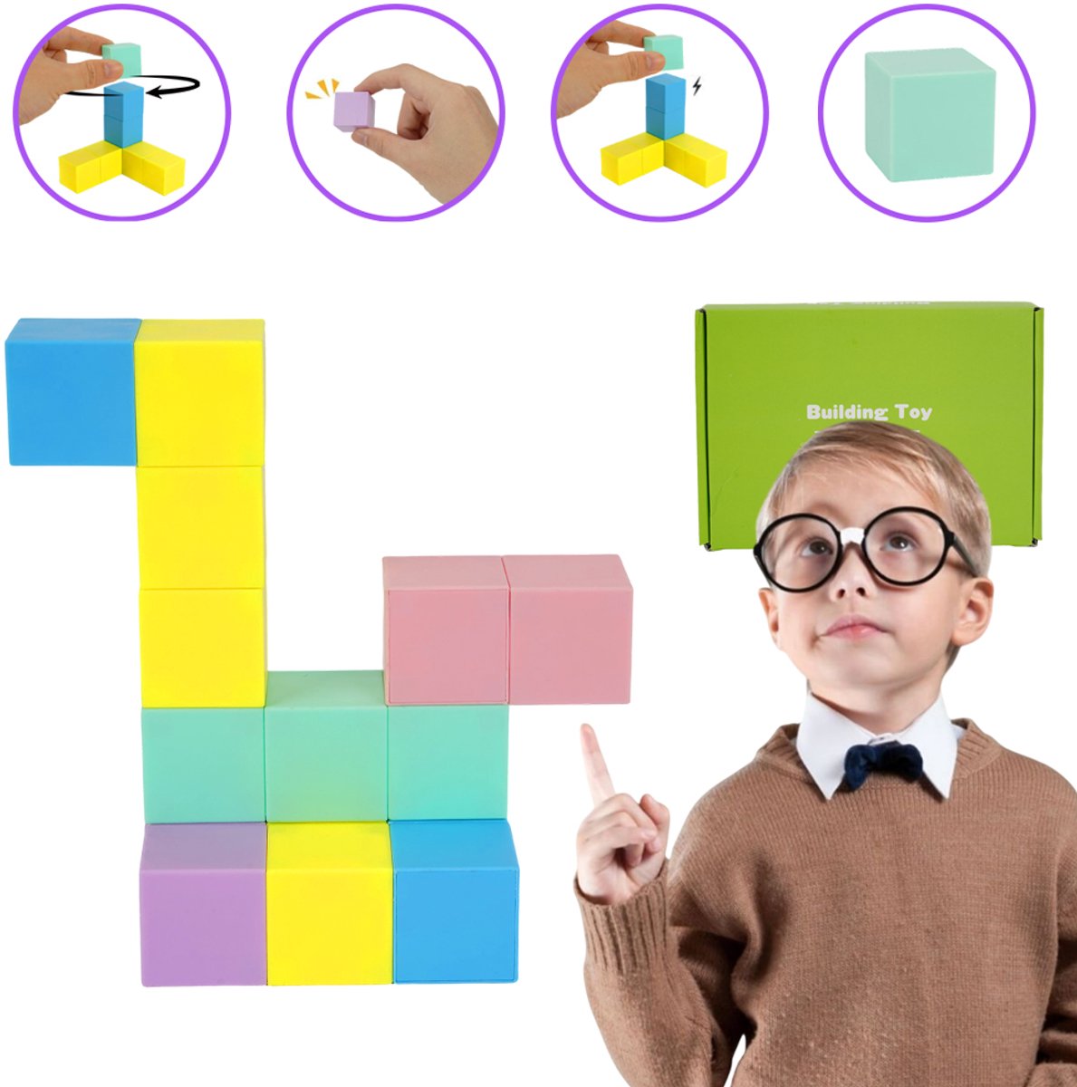 Magnetische Tegels 32 Stuks Met Draagtas – STEM Leerspeelgoed En Constructiespeelgoed In 4 Kleuren – Veilig En Duurzaam – Voor Peuters En Kinderen