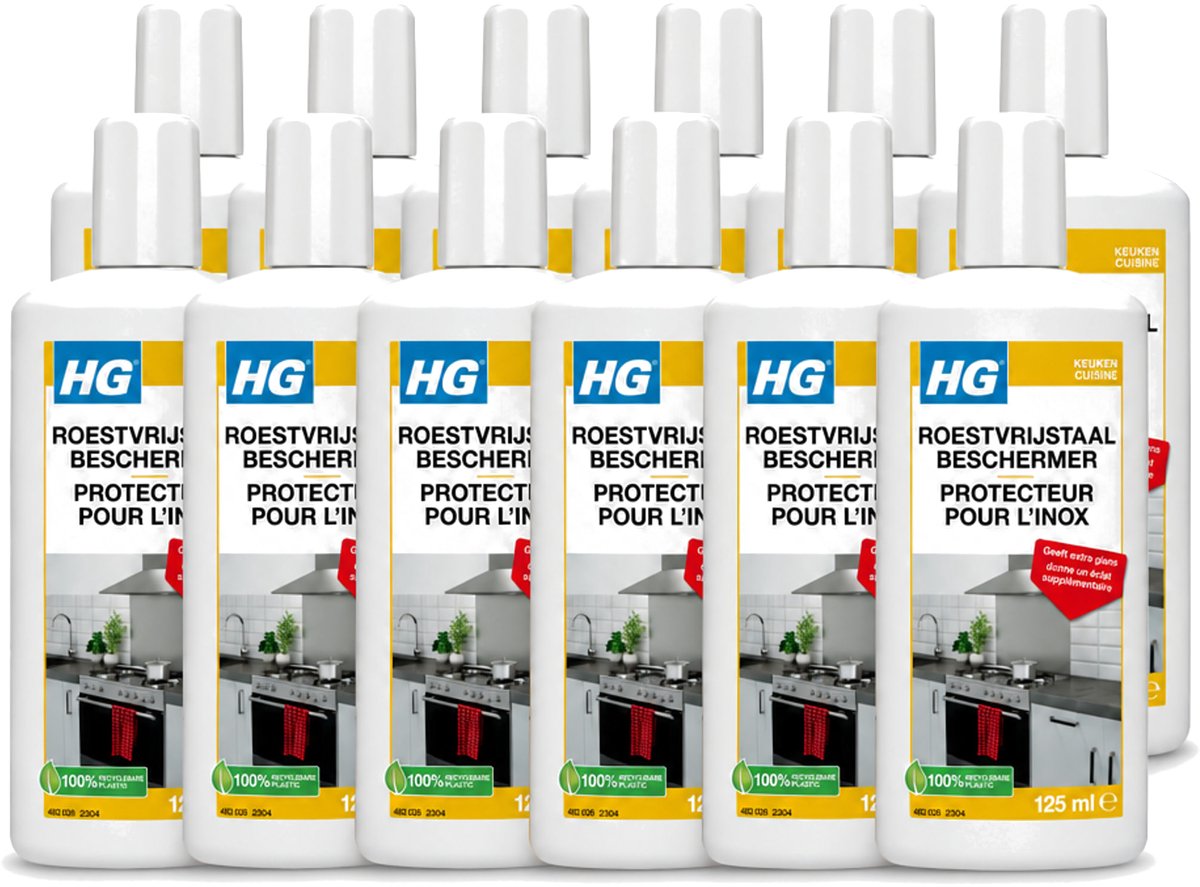 12 x HG - Roestvrijstaal Beschermer - Geeft Extra Glans - 125 ml - Voordeelverpakking - 12 stuks