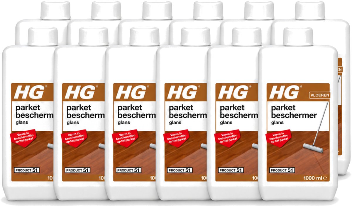 12 x HG - Parket Beschermer Glans - Vloeibare Emulsie - Vormt in Beschermfilm - 1L - Voordeelverpakking - 12 stuks
