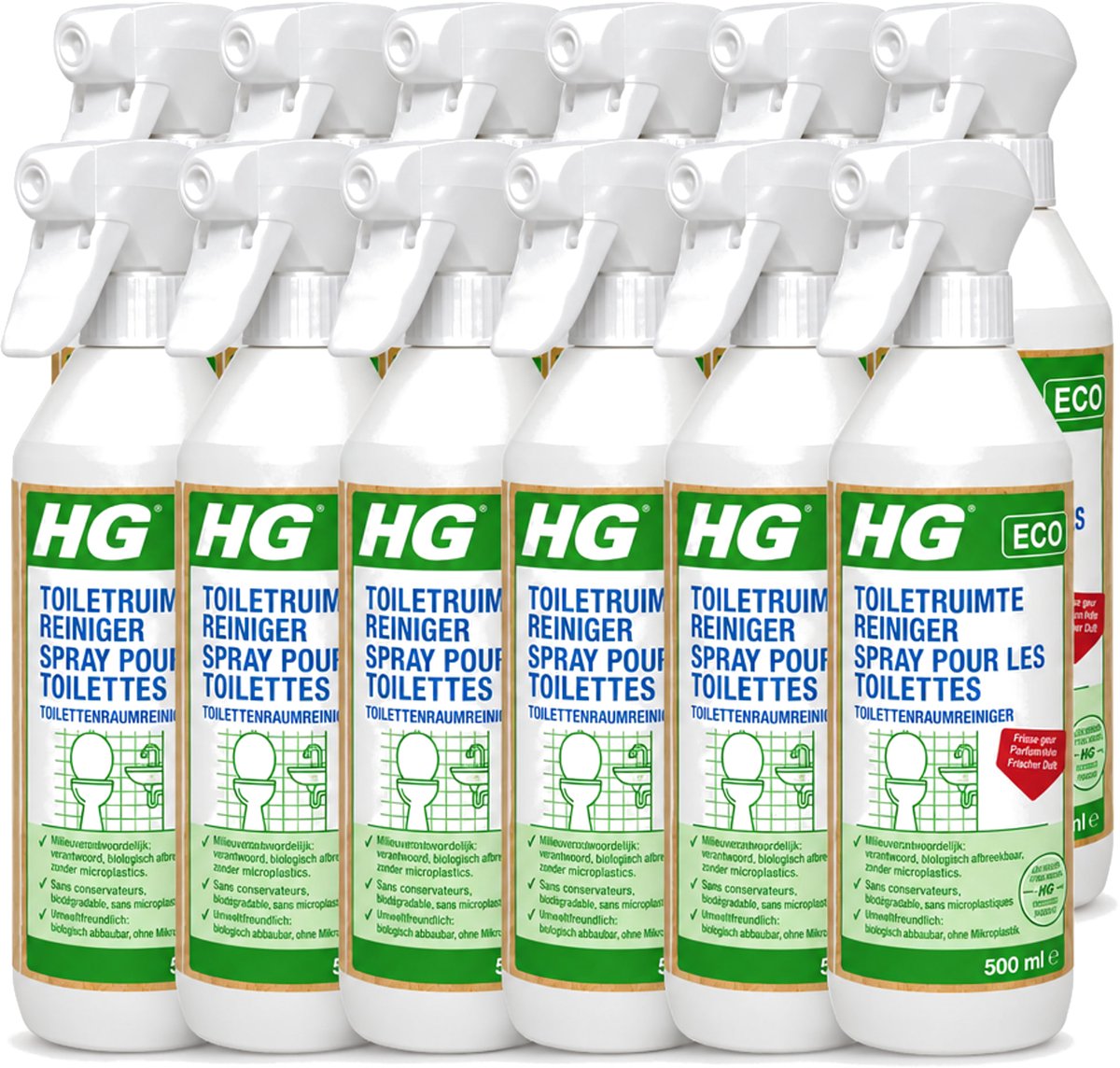 12 x HG ECO - Toiletruimte Reiniger - Frisse Geur - Ecologisch Verantwoord - 500 ml - Voordeelverpakking - 12 stuks