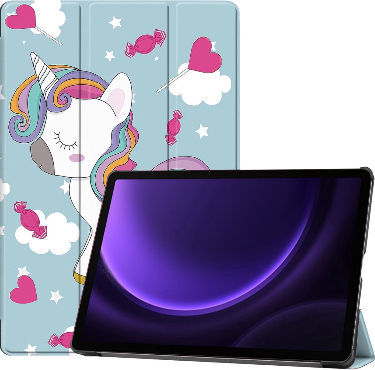 Tablethoes geschikt voor Samsung Galaxy Tab S9 Plus / S9 FE Plus / S10 Plus (2023/2024) - 12.4 Inch - Tri-fold book case - Auto Sleep/Wake functie - Eenhoorn