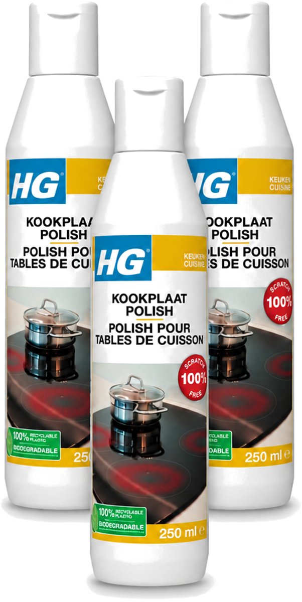 3 x HG - Kookplaatreiniger Polish - Verwijdert Veilig & Effectief Vuil - Beschermende Glans - 250 ml - Bulkverpakking - 3 stuks