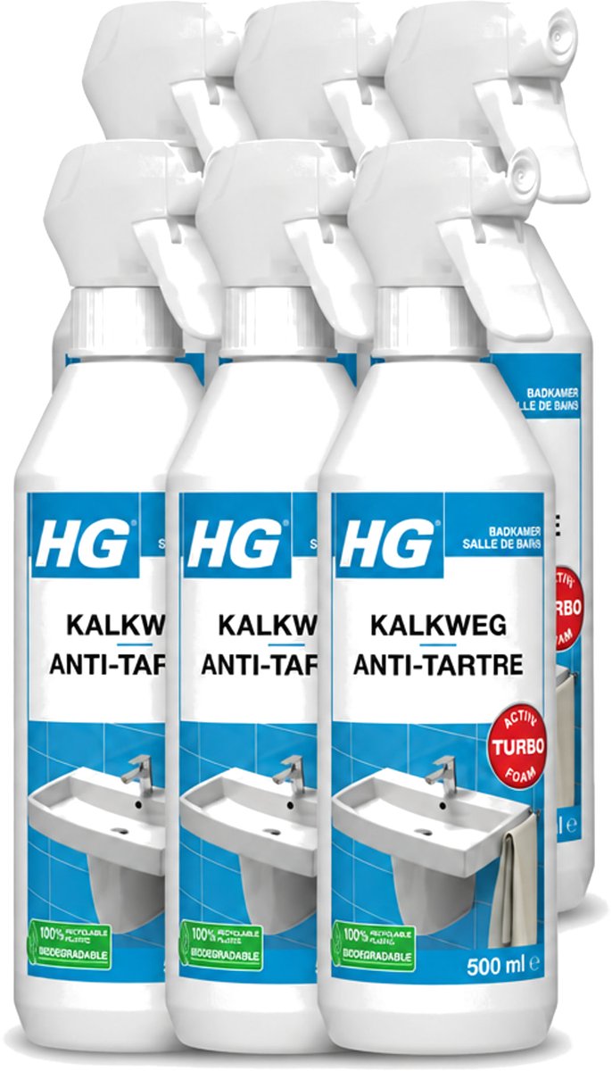 6 x HG - Badkamer - Kalkweg Schuimspray - Verwijdert Kalk Snel - 500 ml - Voordeelverpakking - 6 stuks
