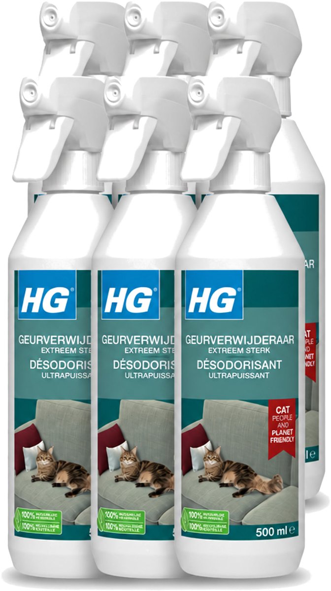 6 x HG - Geurverwijderaar - Extreem Sterk - Tegen Kattengeuren - 100% Biologisch - 500 ml - Voordeelverpakking - 6 stuks