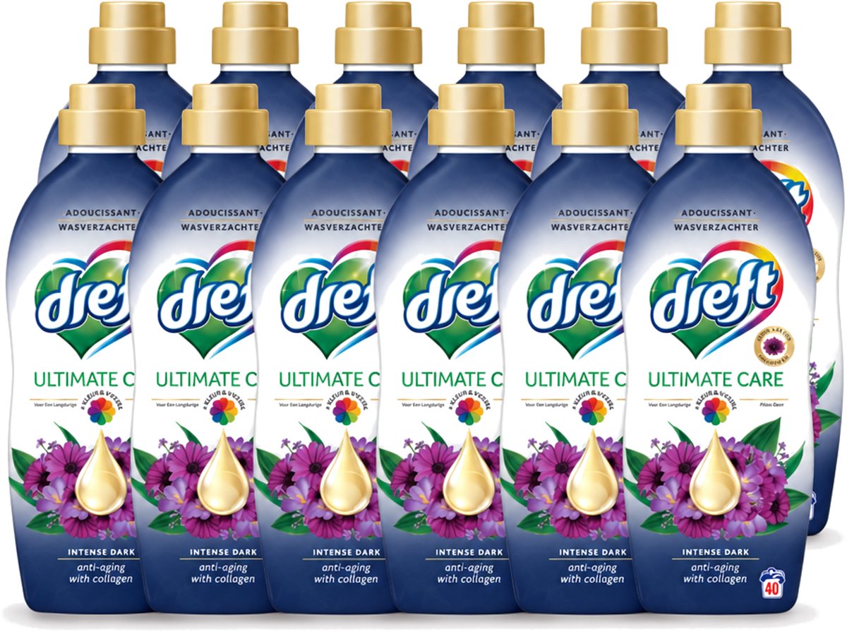 12 x Dreft – Wasverzachter – Ultimate Care Intense Dark – 40 Wasbeurten - Voordeelverpakking - 12 stuks