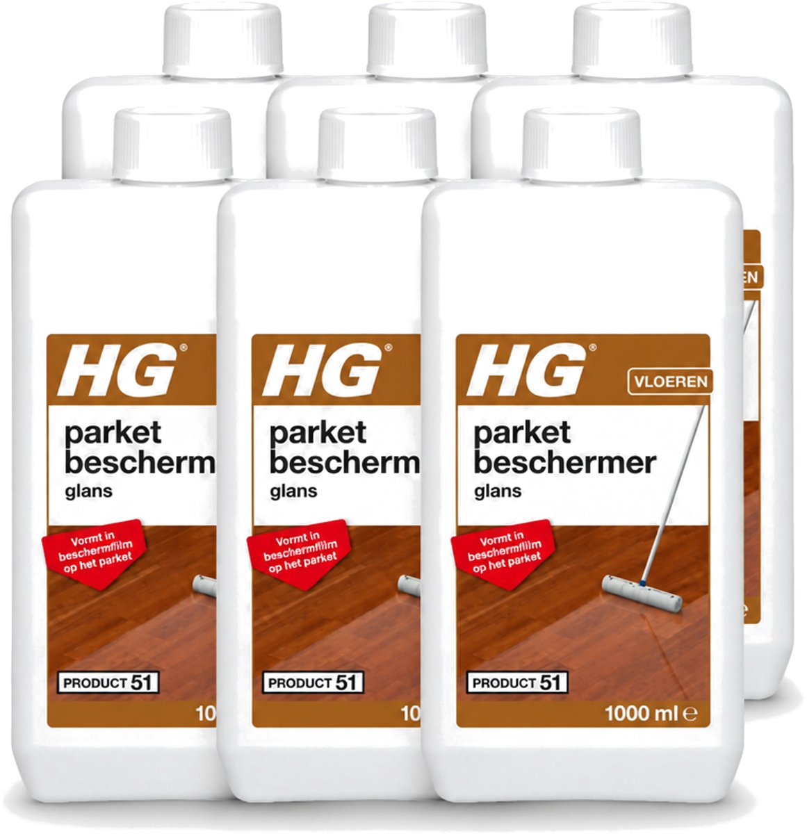6 x HG - Parket Beschermer Glans - Vloeibare Emulsie - Vormt in Beschermfilm - 1L - Voordeelverpakking - 6 stuks