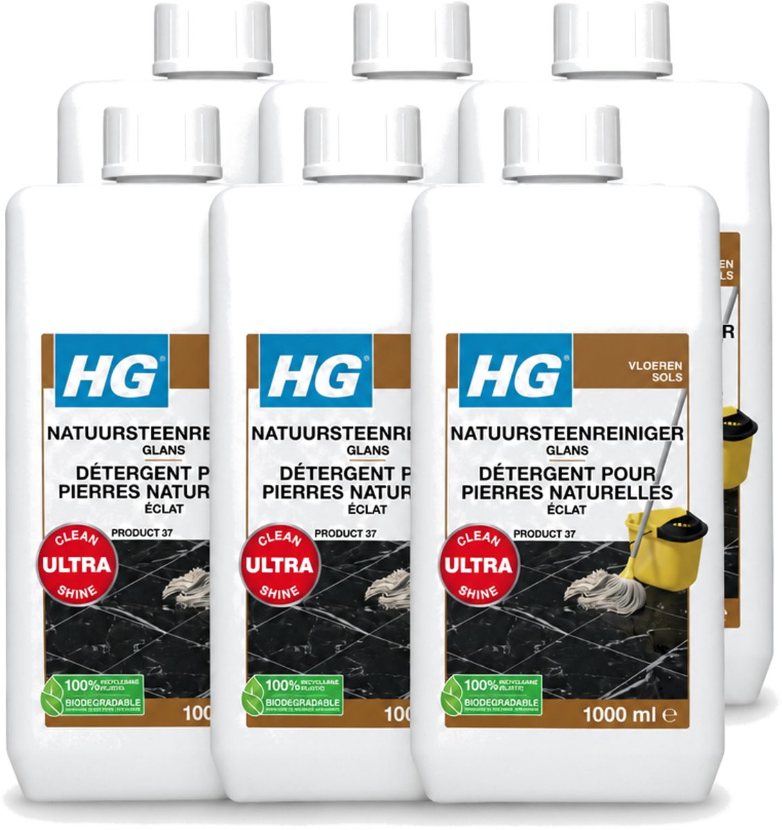 6 x HG - Natuursteenreiniger Glans - Ultra Glans - 20 Dweilbeurten - 1L - Voordeelverpakking - 6 stuks