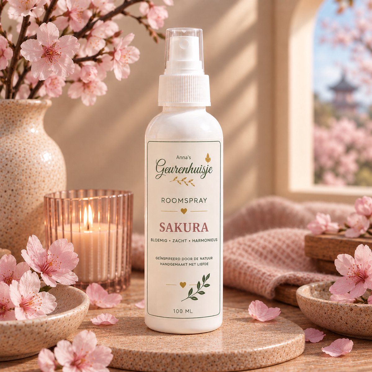 Anna's Geurenhuisje - Roomspray - Sakura - Good habits - Handmade - 100 ml - Dierproefvrij - Huisparfum