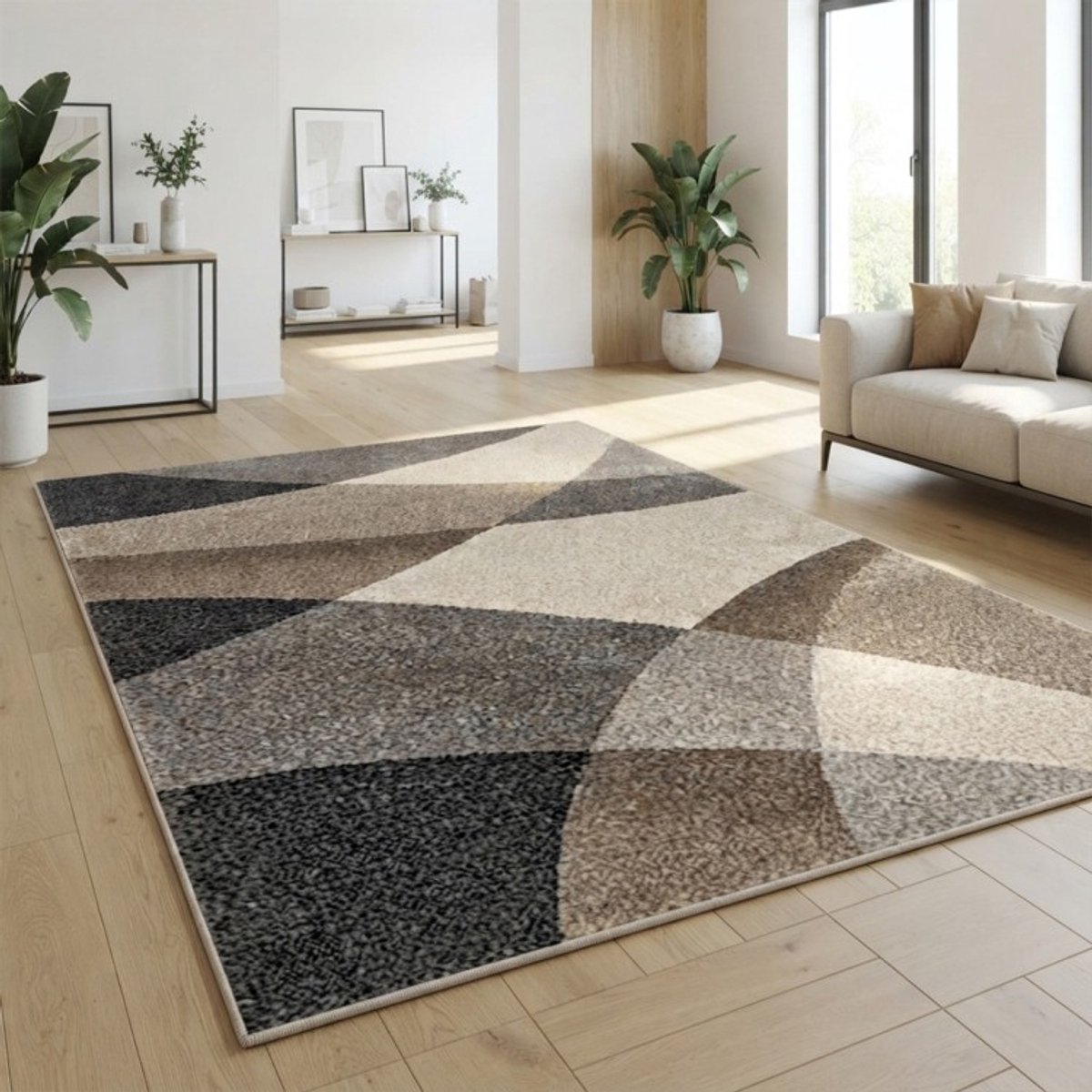 TapisTrend Designer tapijt Beige 140x200 cm Modern vloerkleed met kruisende lijnen en abstracte geometrische blokken voor de woonkamer, slaapkamer en eetkamer