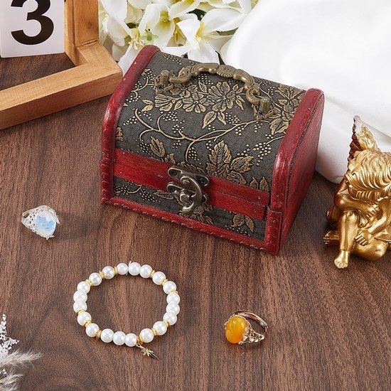 Mini-sieradenkistje van hout, piratenschatkist, retro, opbergdoos voor herinneringen, klein decoratief Europees kistje van kunstleer met handvat voor sieraden — afbeelding 4