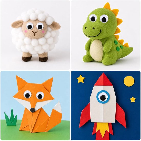 Ogen, verschillende maten, zelfklevende wiebelogen, wiggle Googly ogen, kunststof poppenogen, kleurrijke knutselogen voor doe-het-zelf, scrapbooking, handwerk — afbeelding 5