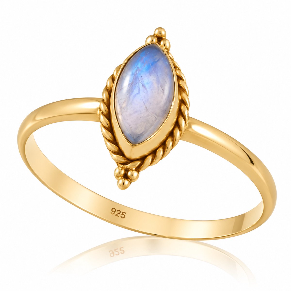 Natuursieraad - 925 sterling zilver goud verguld maansteen ring maat 18.25 mm - luxe edelsteen sieraad - handgemaakt
