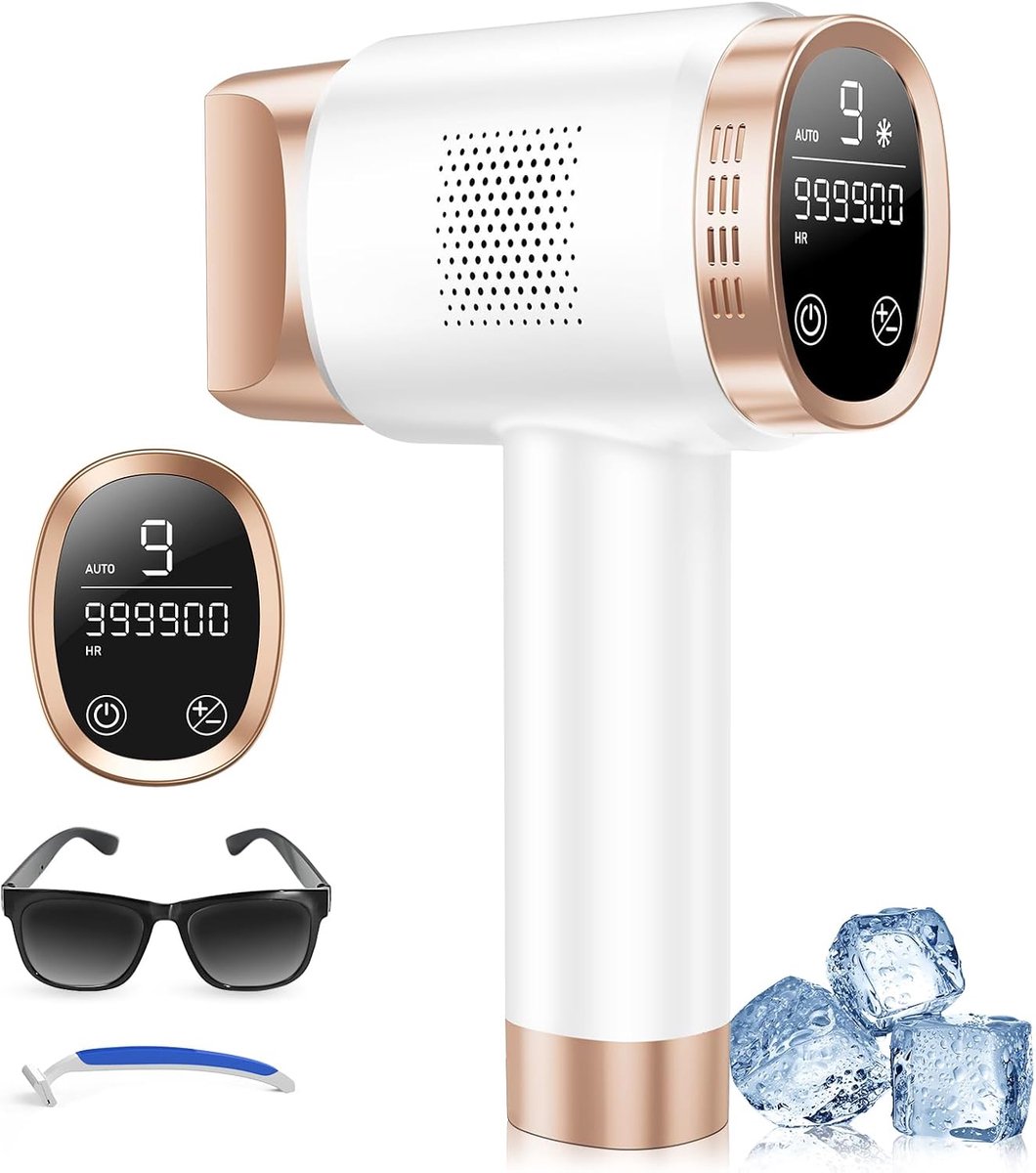 21J IPL apparaten ontharing met 8 °C ijskoelsysteem, laser ontharing, 9 standen en 600 NM rood licht, lcd-touchscreen, IPL ontharingsapparaat voor vrouwen en mannen, gezicht, arm, bikinizone lichaam