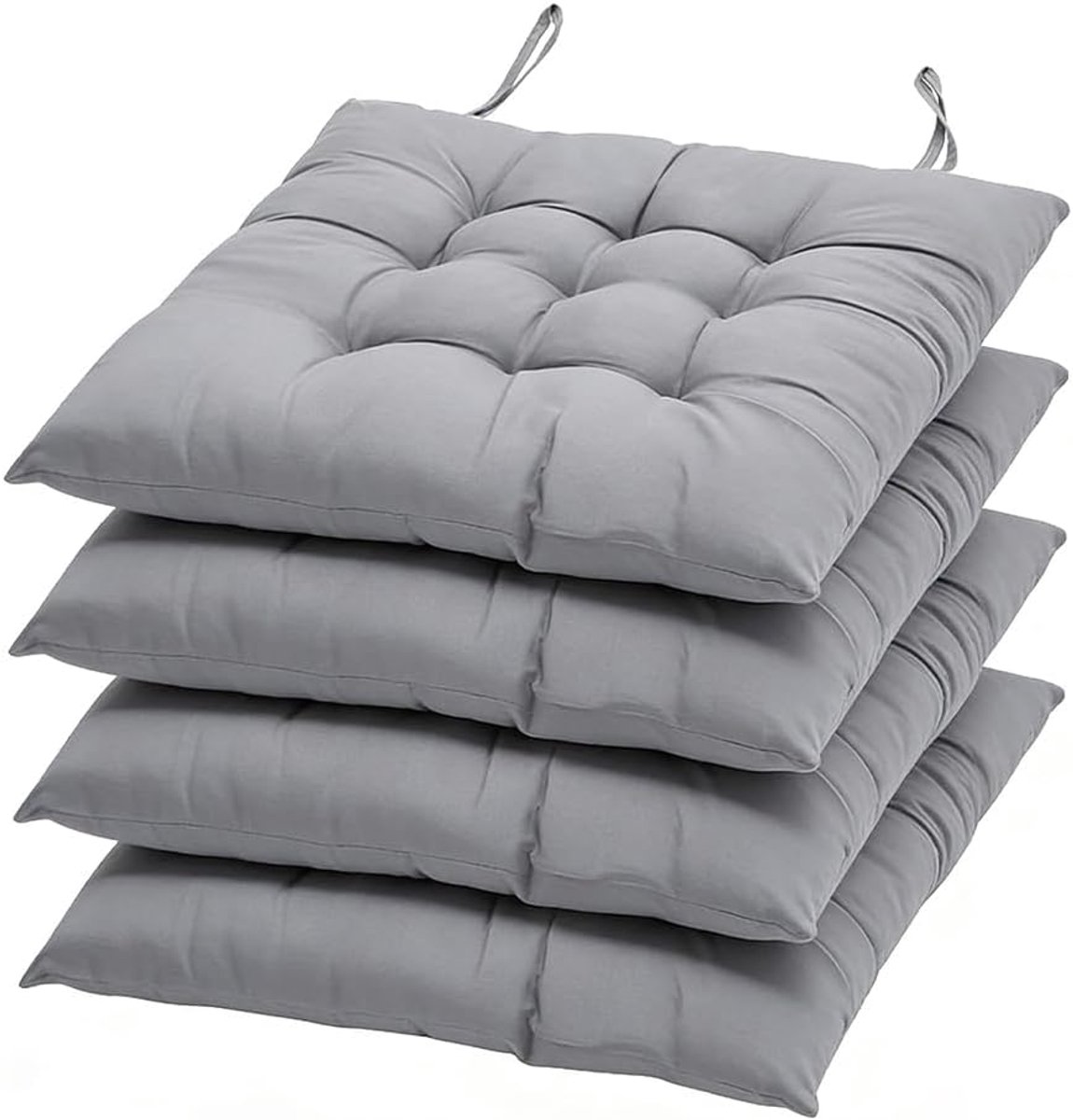 Set van 4 stoelkussens met banden, 40 x 40 cm, comfortabel zitkussen, superieur zitkussen voor binnen en buiten, tuin, terras en eetkamer, balkon