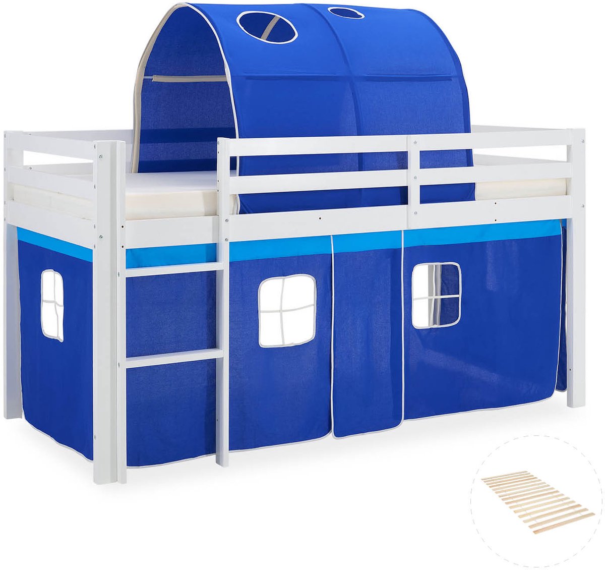 Homestyle4u Hoogslaper - 90x200 cm - Tunnel - met lattenbodem Wit