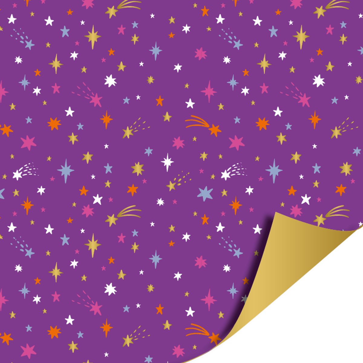 Het Inpakhuis - Cadeaupapier - Inpakpapier - Kadopapier - Kerst - Shiny Stars Purple - Gold - Paars - Goud - Sterren - 70cm x 2mtr