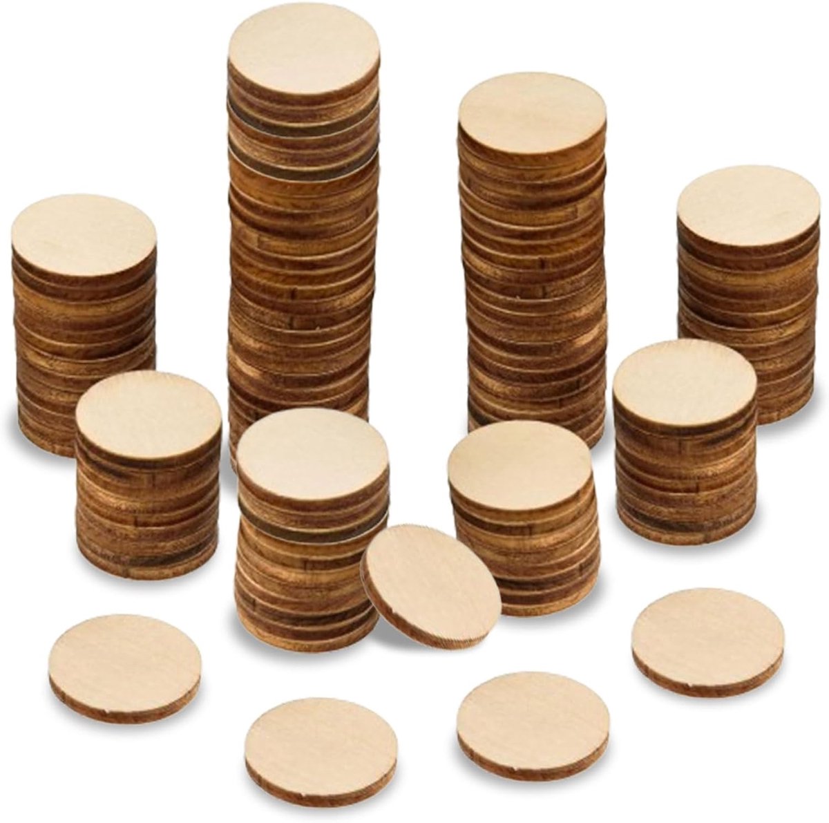 Schijven, 200 stuks ronde houten schijven, 2 cm diameter, 2,5 mm dik, lichte houten uitsparingen, voor kunst, doe-het-zelf knutselen, decoraties, schilderen, Kerstmis, woondecoratie