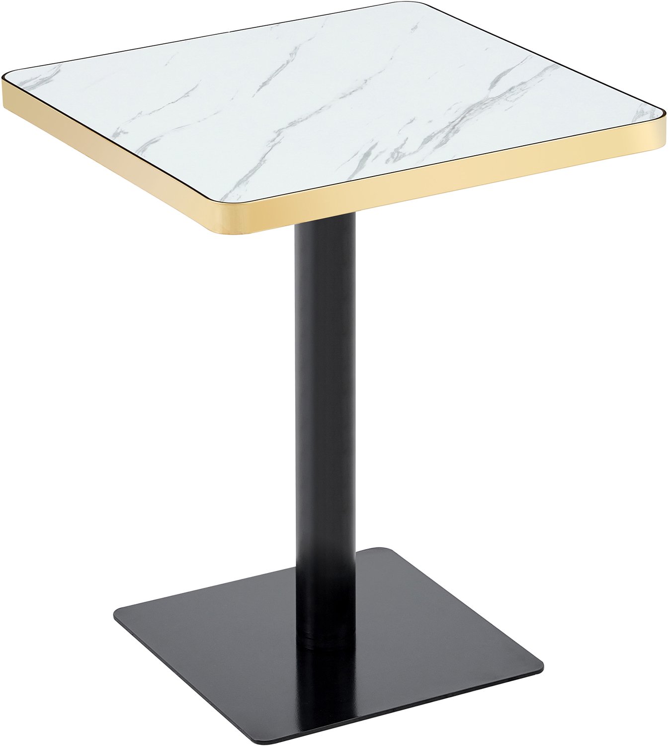 MUVANO Vierkante eettafel 60x60 cm - Bistrotafel met marmerlook - MDF met UV-coating en metalen onderstel - Goudkleurige rand - Voor kleine ruimtes - Wit
