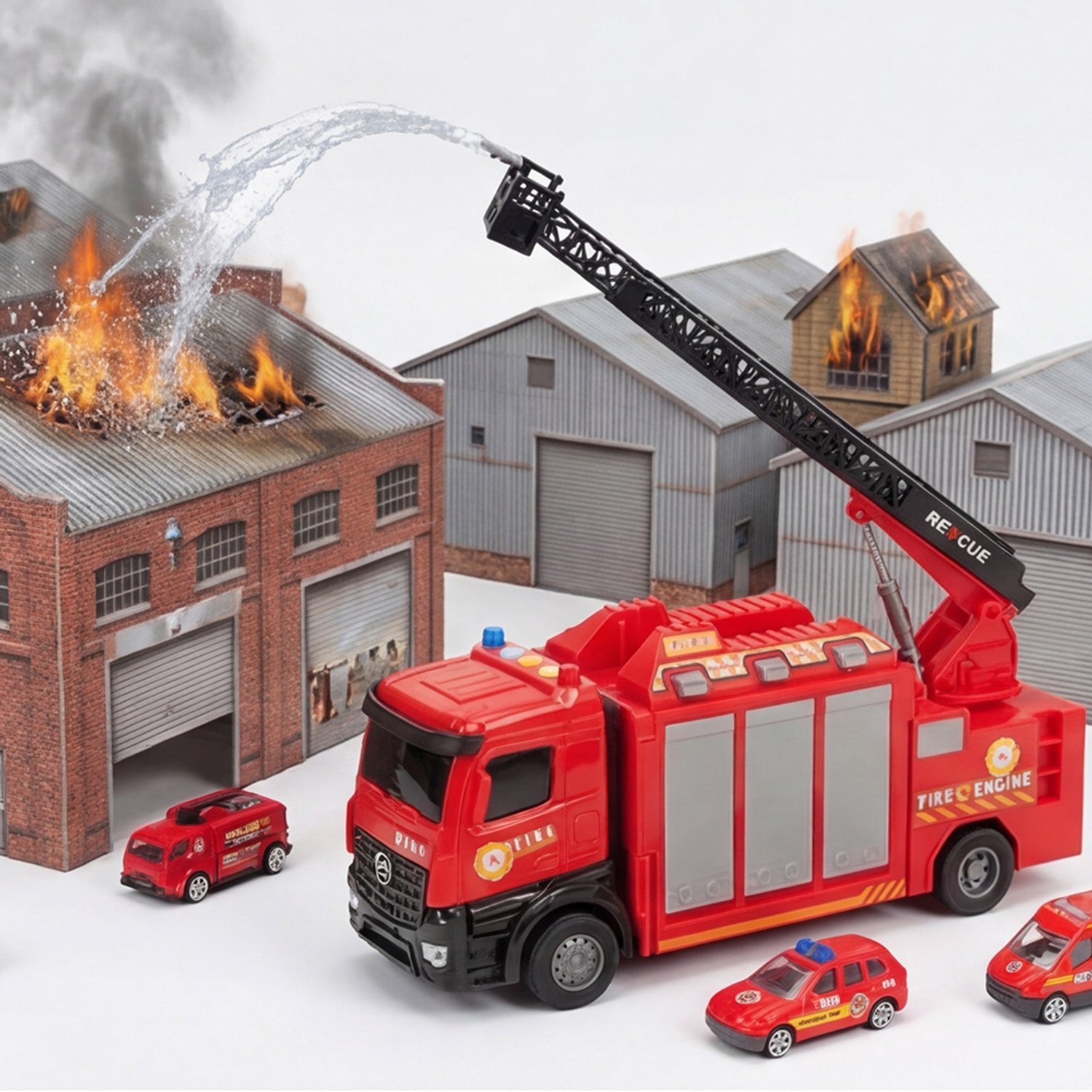 Brandweerauto Set - Brandweerwagen - Reddingsvoertuig - Brandweerauto Speelgoed - Transportvoertuig - Reddingsspel - Inertie - Licht & Geluid - Uitschuifbare Ladder & Waterkanon - Kinderspeelgoed - Rollenspel - Voor Kinderen Vanaf 3 Jaar – foto 8