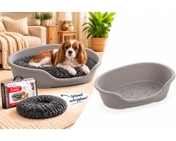 Flamingo Mand Tuck Ovaal Grijs – Maat M – 70×47×22 cm – Comfortabele en Duurzame Kunststof Hondenmand voor Kleine tot Middelgrote Honden