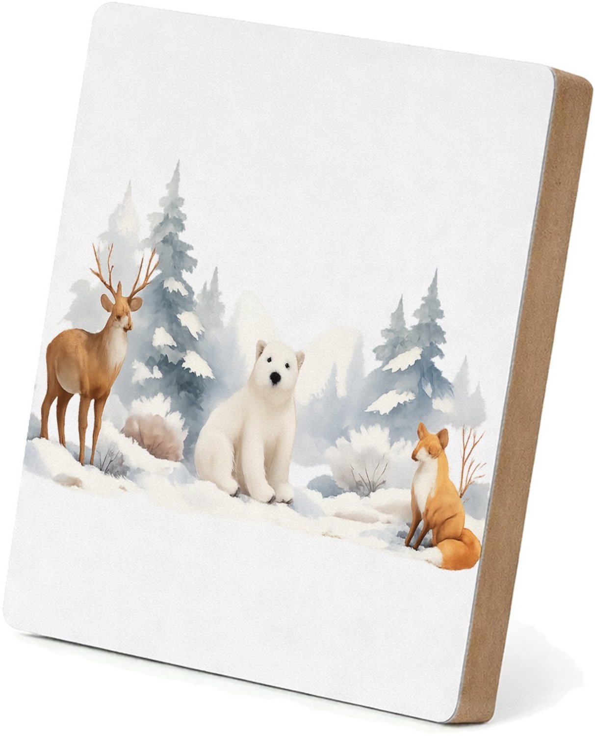 Mr Cadeautjes MDF staande fotolijst 15,2 x 15,2 - design Een herfstbos-scène met een nieuwsgierige egel en paddenstoe | cadeau Wit