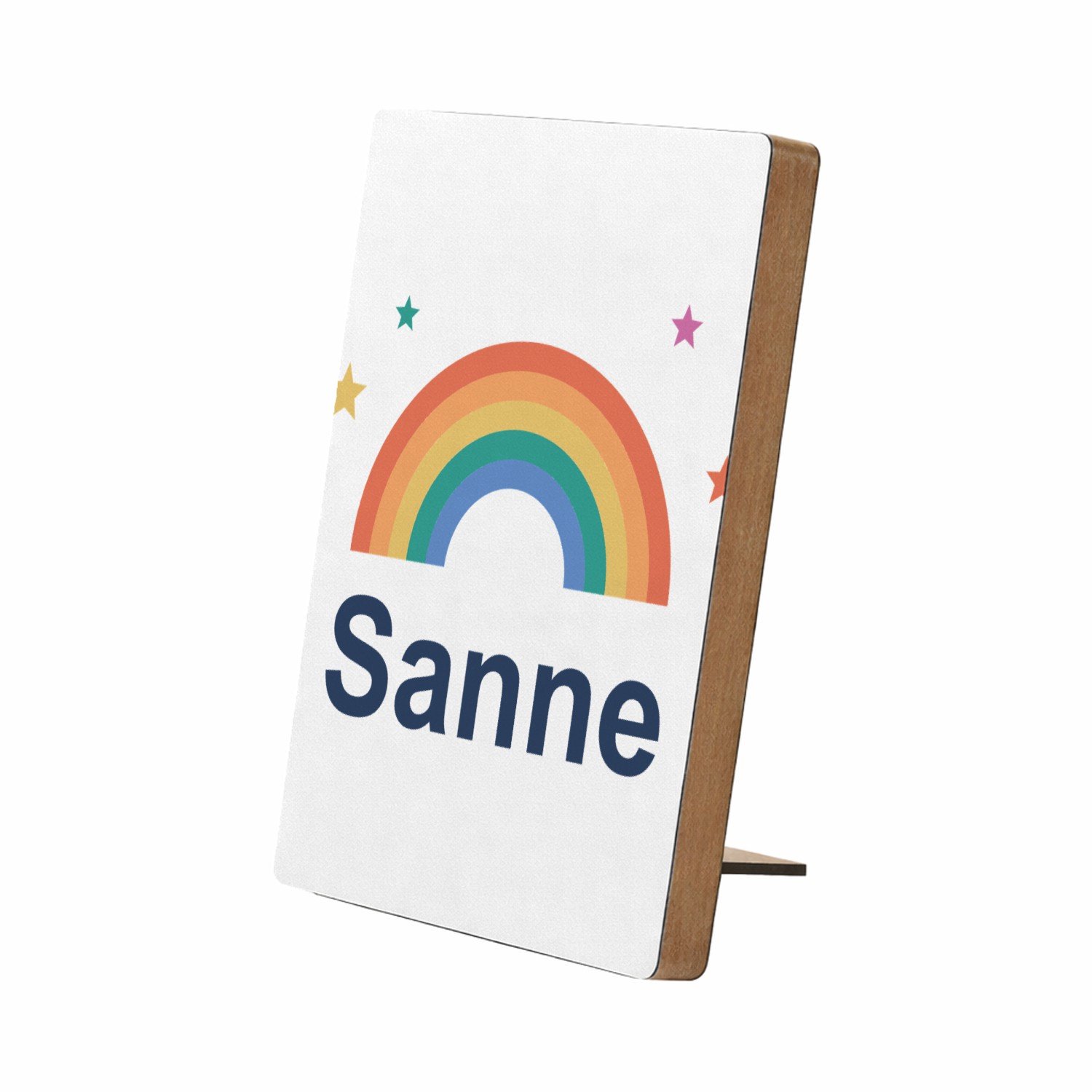 Mr Cadeautjes Glasframe/MDF 12,7 x 17,8 - design Regenboog met naam Sanne | cadeau Wit