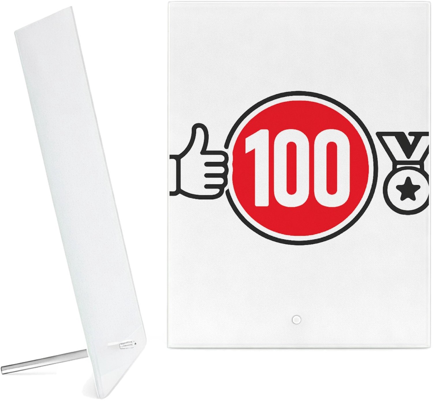 Mr Cadeautjes Glazen fotopaneel Een sportieve complimentenprint met een centraal getal of sy - 15 x 20 cm, staand - glas, decoratie, wanddecoratie | cadeau Wit
