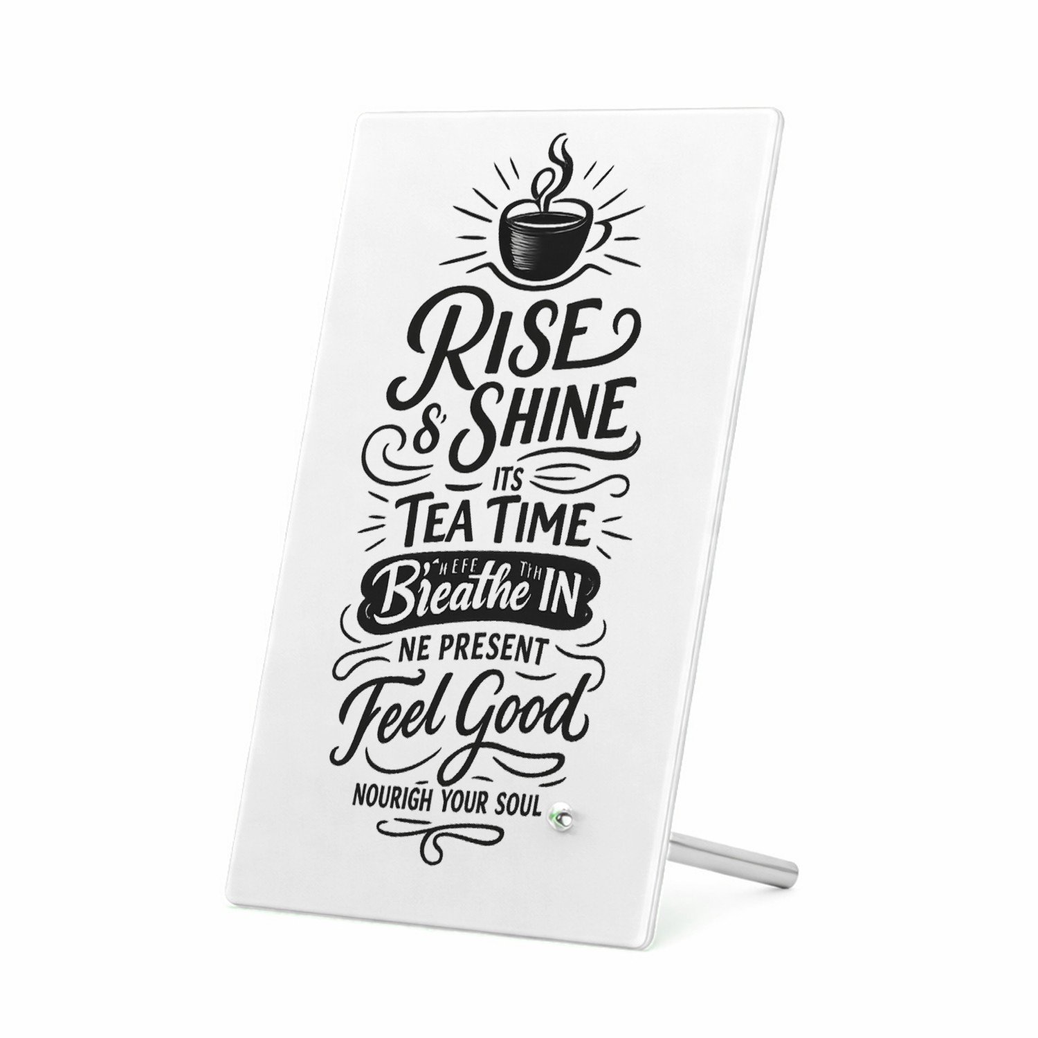 Mr Cadeautjes Glasframe 11 x 16 - design Een ochtendthema met een warme drank en een positieve boodsc | cadeau Wit